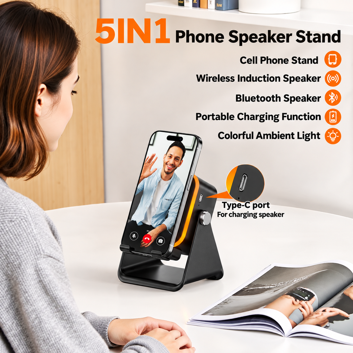 GlowDock™ — 5 In 1 Wireless Induction Speaker & Phone Stand